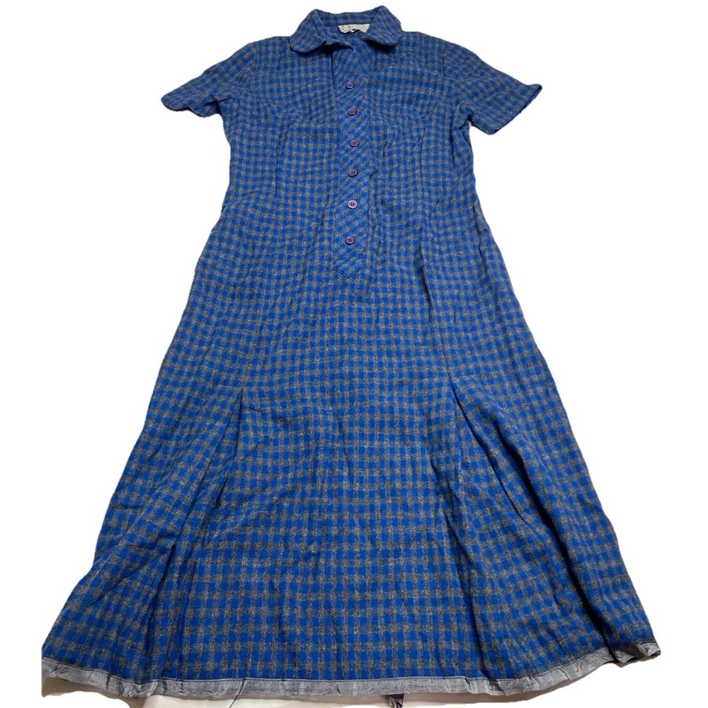 Stevens H20 Wool Blend Gingham Midi Dress‎ Collared Y2K Preppy Size 16x42"SEE